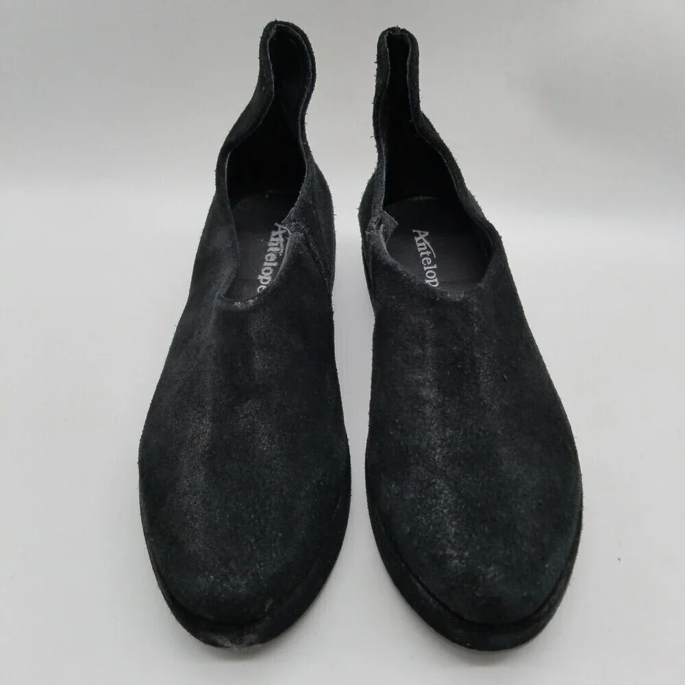 Antelope Women Black Suede Slip On‎ Low Bootie 36 US 5.5